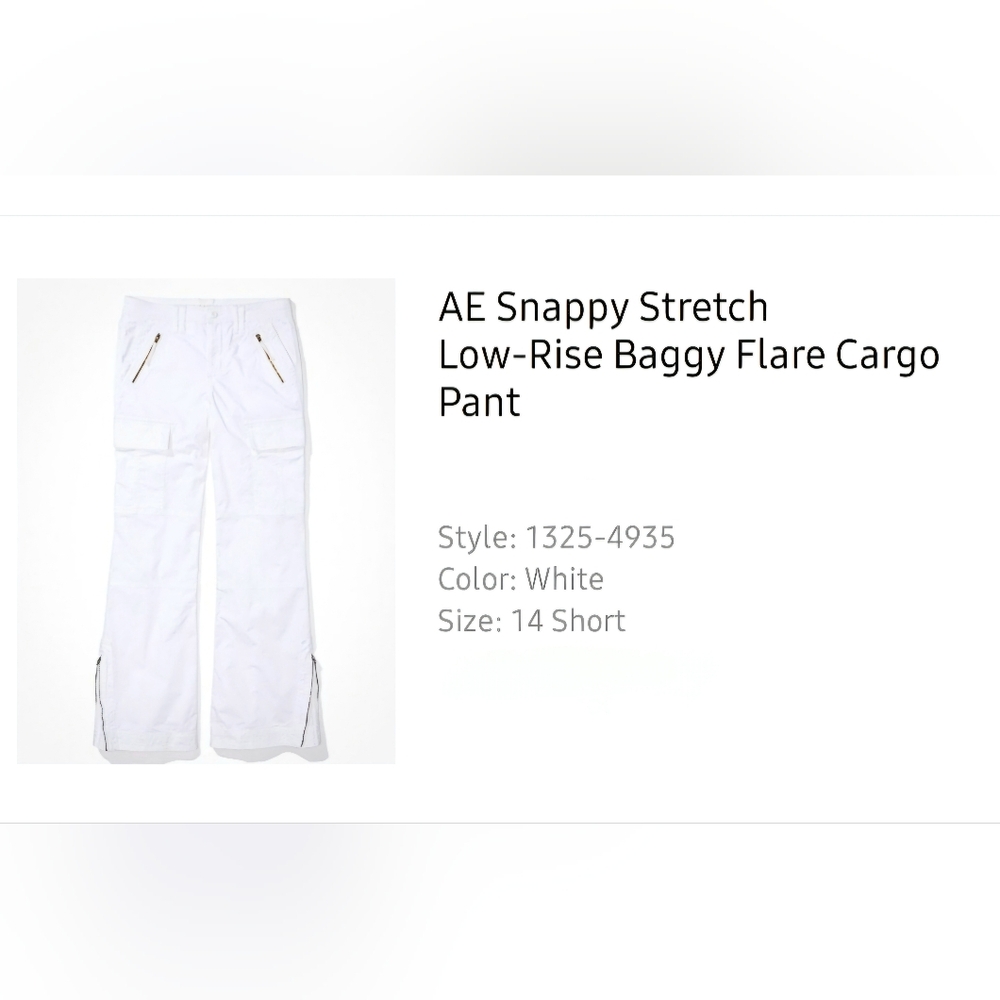 AE Snappy Stretch Low-Rise Baggy Flare Cargo 14 Short in White - Picture 3 of 8